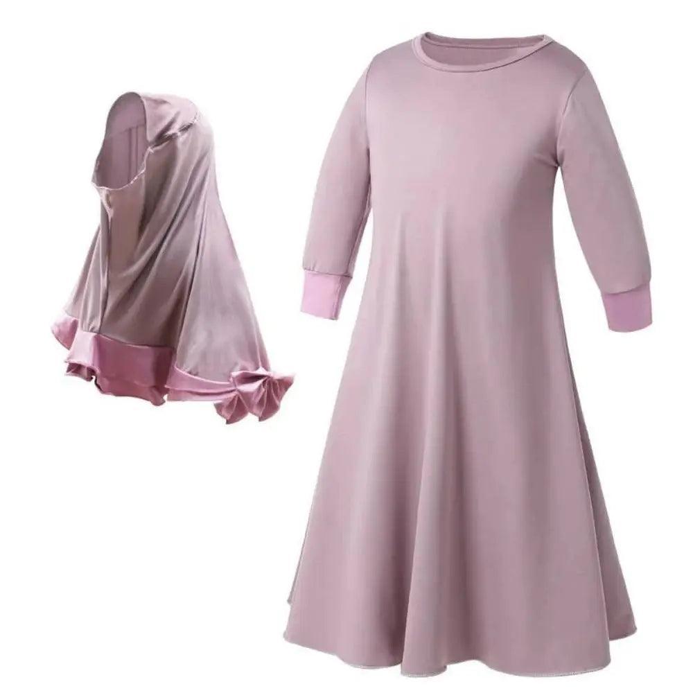 MJ011 Colorful Long-Sleeved Lace Dress with Bow Scarf Set kid