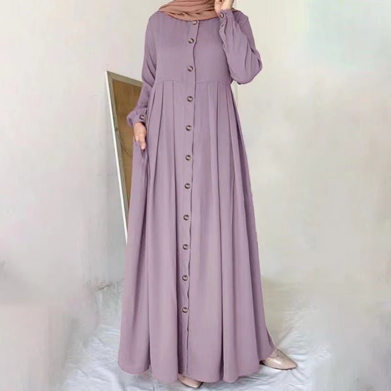 Button-Down Pleated Robe Maxi Dress | Loose Fit Modest Abaya (MA181)