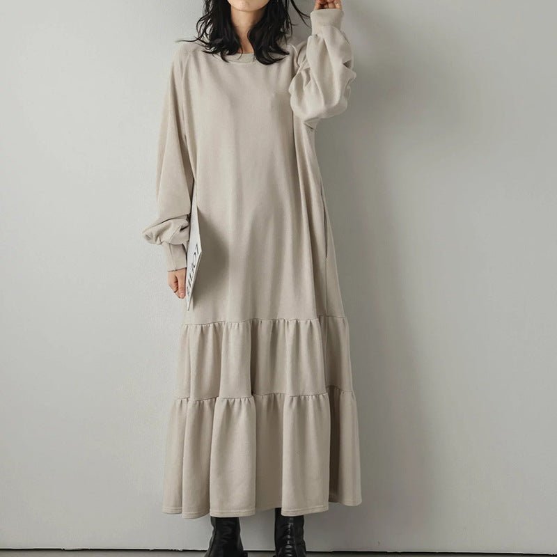 Loose Fit Ruffled Sweatshirt Maxi Dress(MS151)