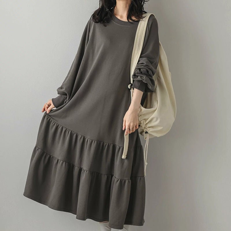 Loose Fit Ruffled Sweatshirt Maxi Dress(MS151)