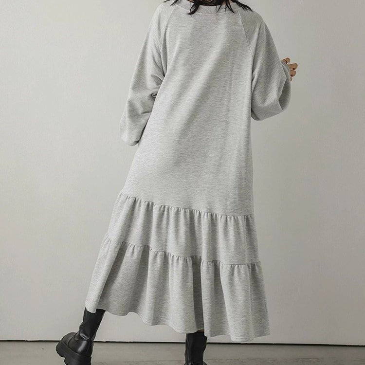 Loose Fit Ruffled Sweatshirt Maxi Dress(MS151)