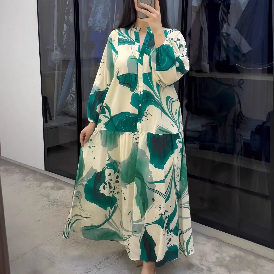 Loose Fit V-Neck Long Sleeve Dress Abaya(MA377)