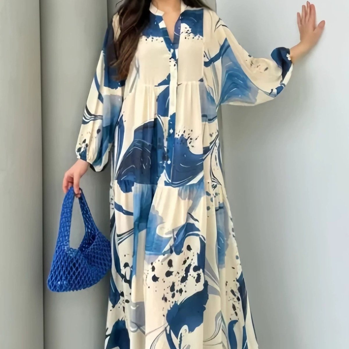 Loose Fit V-Neck Long Sleeve Dress Abaya(MA377)