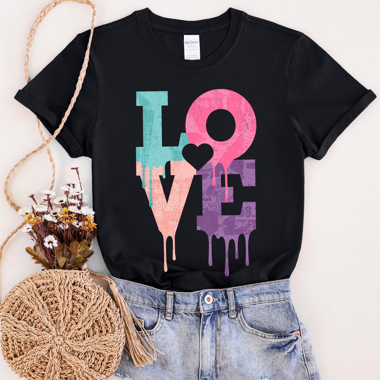 Retro Love Dripping Paint Expressionistic Hearts Neon Vintage Vibe Limited Edition Graphic Tee