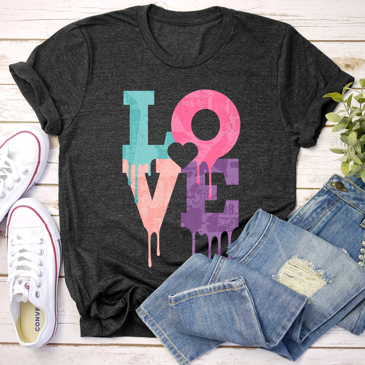 Retro Love Dripping Paint Expressionistic Hearts Neon Vintage Vibe Limited Edition Graphic Tee