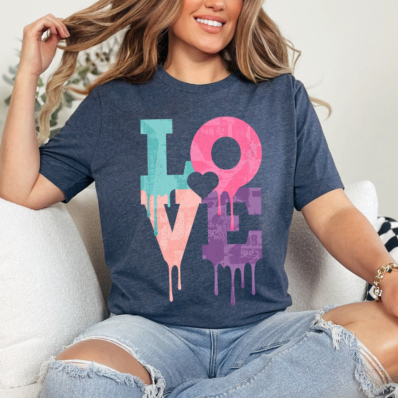 Retro Love Dripping Paint Expressionistic Hearts Neon Vintage Vibe Limited Edition Graphic Tee