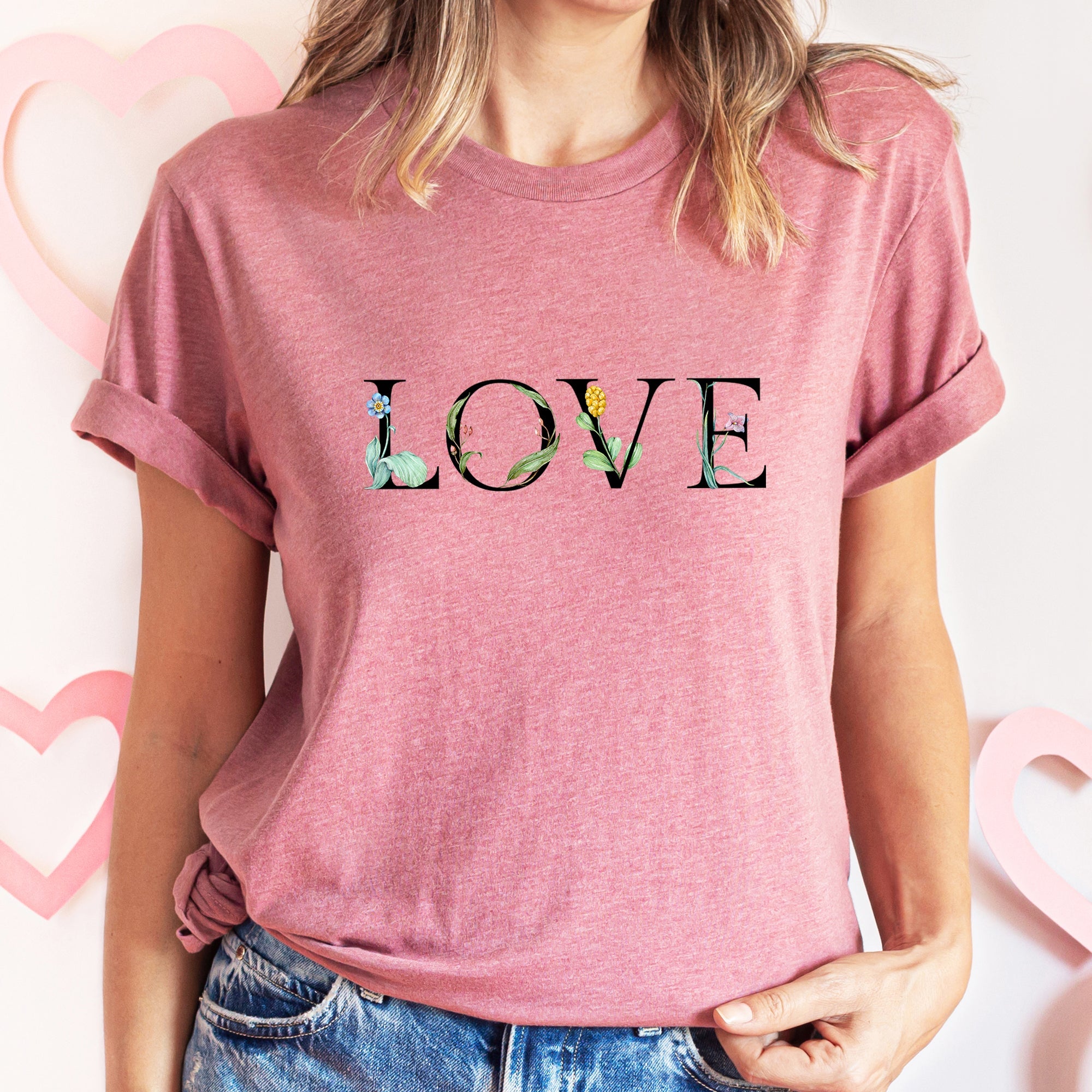 Love Flowers Valentine's Day Romantic Floral Celebration Soft Touch Premium Cotton Comfort Fit Graphic Tee