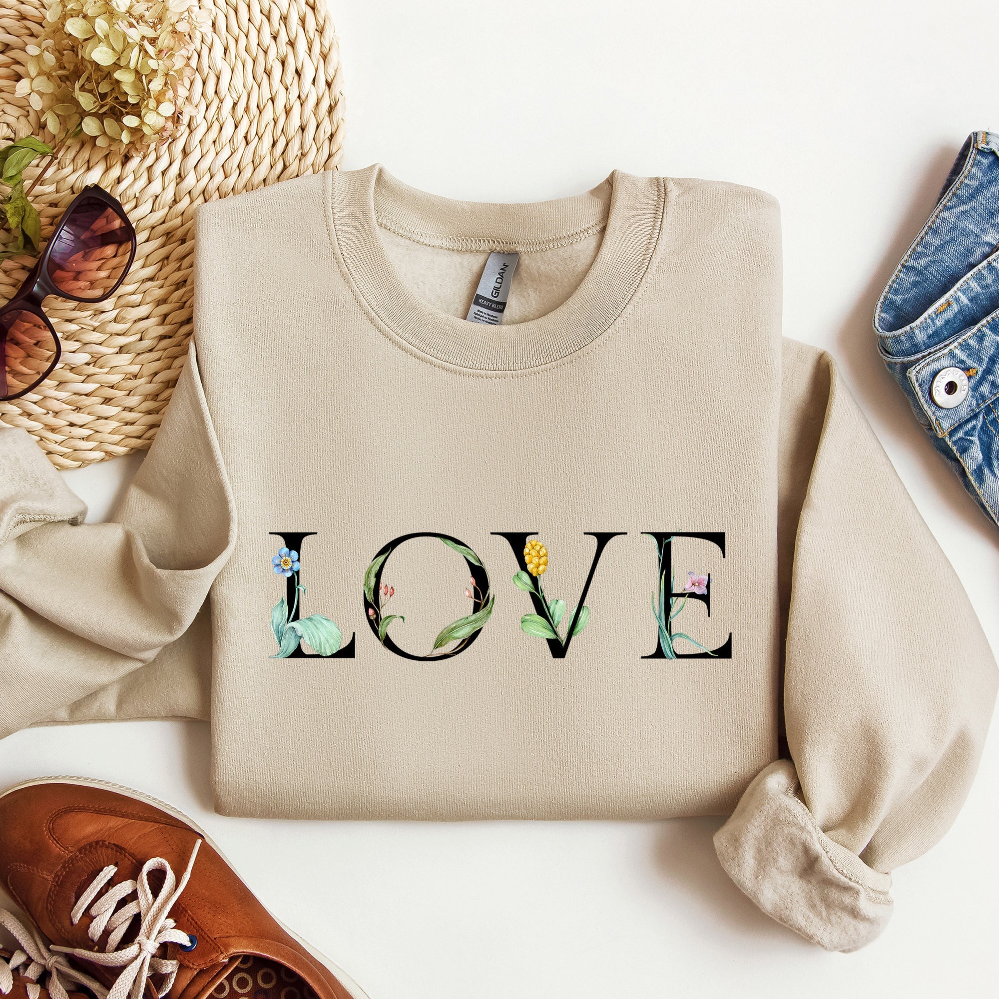 Love Flowers Valentine's Day Blooming Floral Design With Heart Accents And Cozy Fleece Sweatshirt