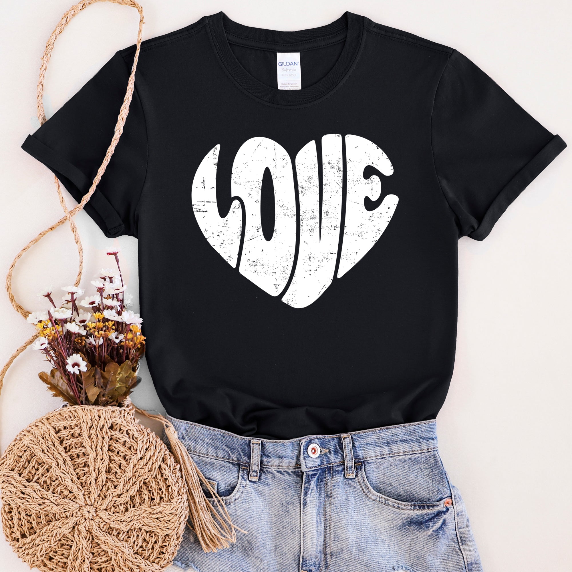 Retro Love Heart Vintage Valentine's Day Romance Fashion Print Inspired Classic Graphic Tee