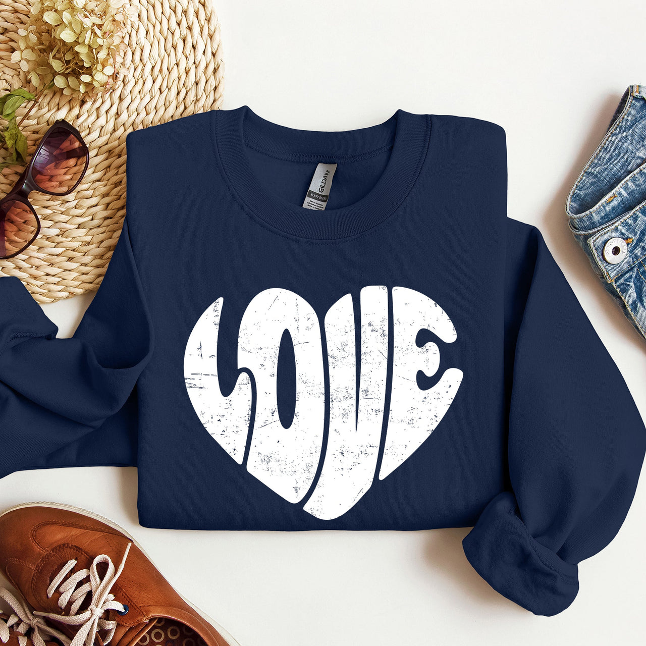 Retro Love Heart Vintage Valentine's Day Sweatshirt Cozy Fleece Warm Winter Classic Everyday Wear