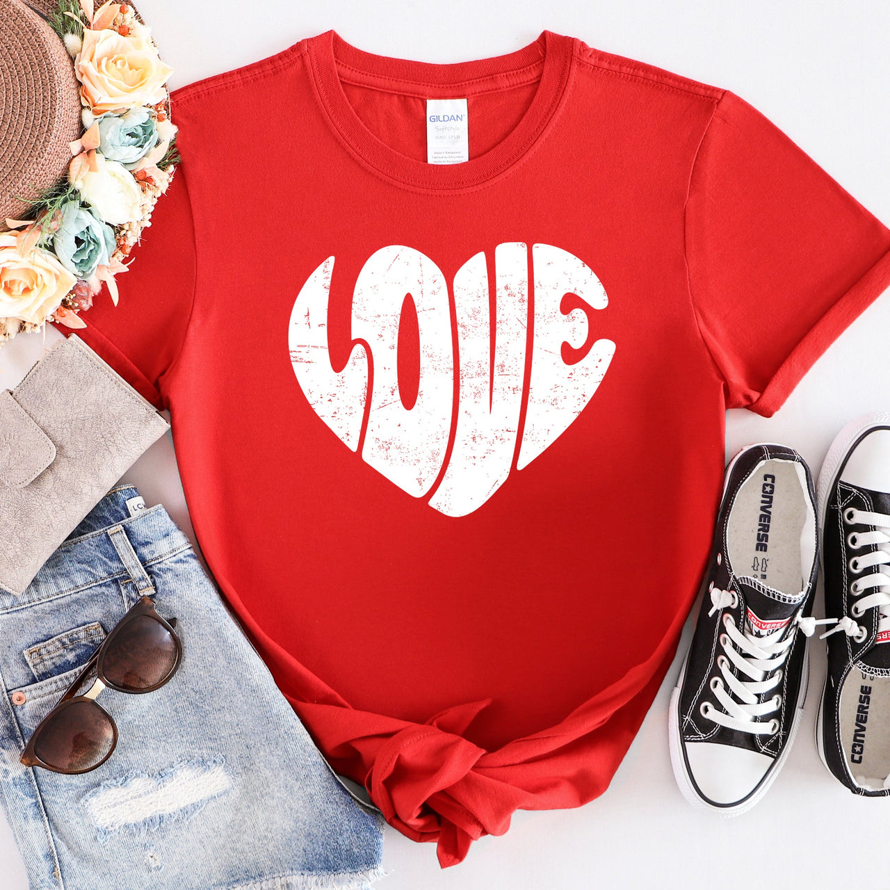 Retro Love Heart Vintage Valentine's Day Romance Fashion Print Inspired Classic Graphic Tee