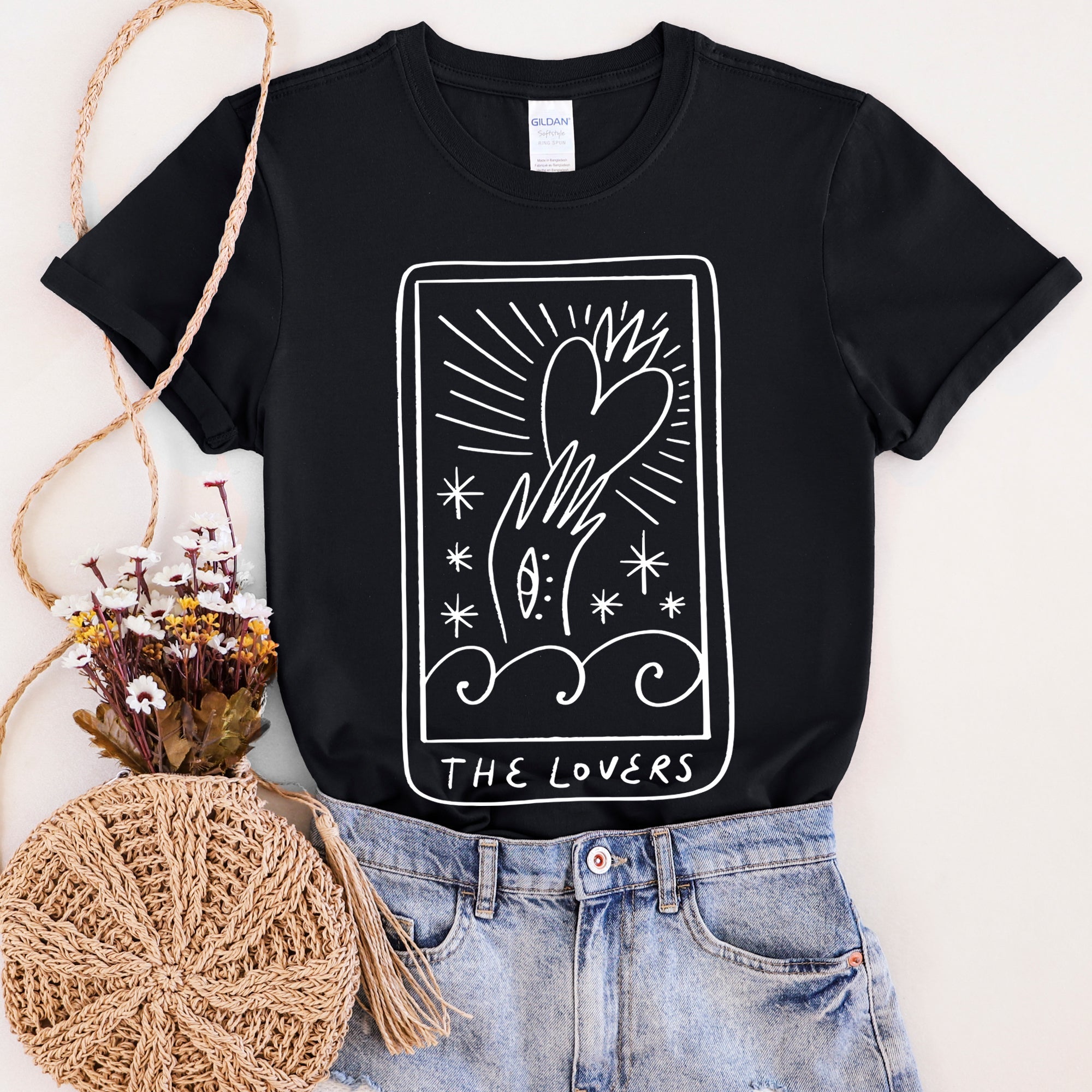 Lovers Tarot Mystical Magic Vintage Oracle Card Design For Valentine's Day Lovers Graphic Tee