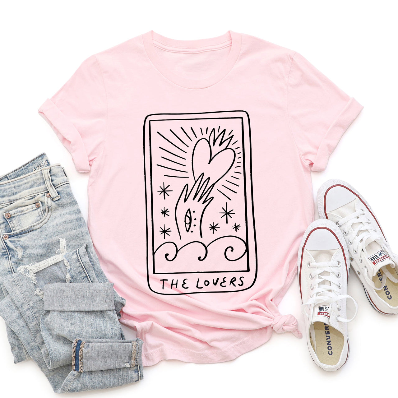 Lovers Tarot Mystical Magic Vintage Oracle Card Design For Valentine's Day Lovers Graphic Tee