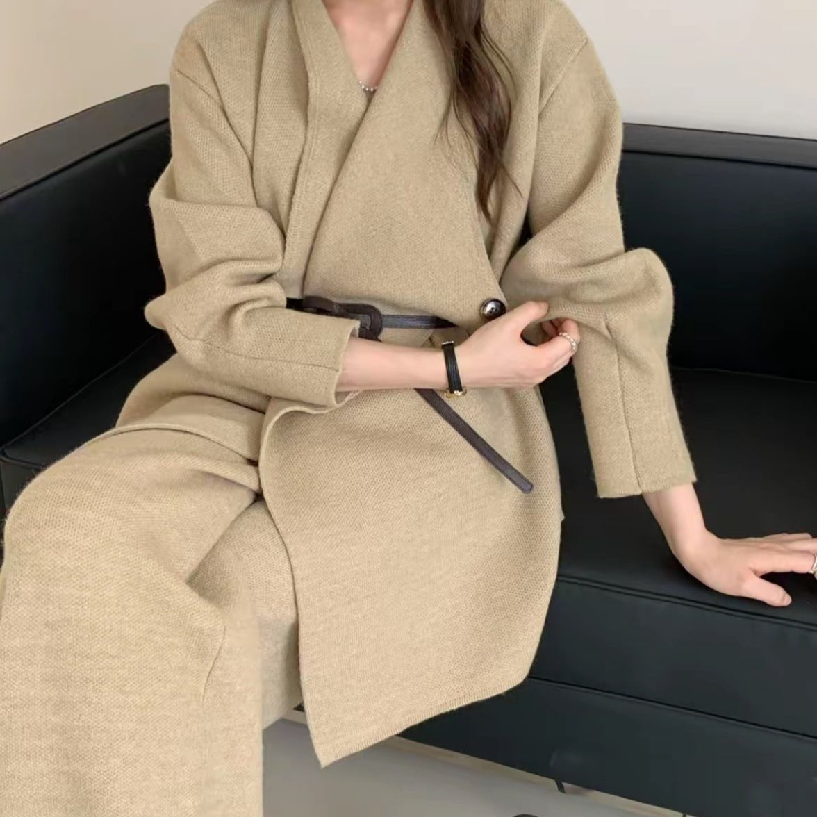Luxe Knit Blazer & Wide-Leg Pants Set(MS197)