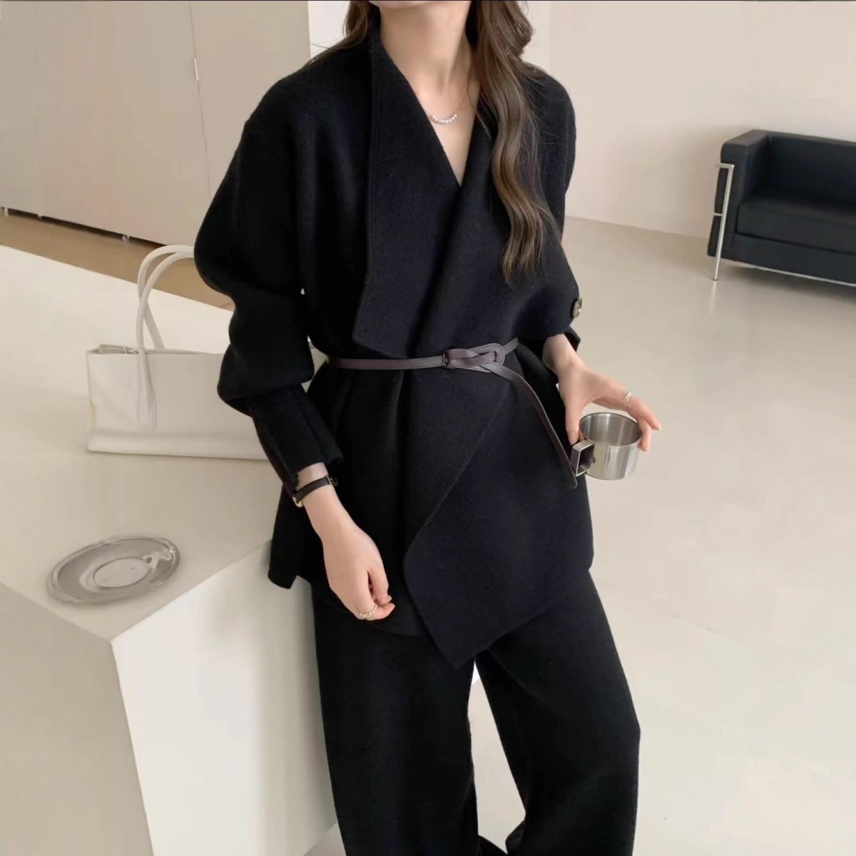 Luxe Knit Blazer & Wide-Leg Pants Set(MS197)