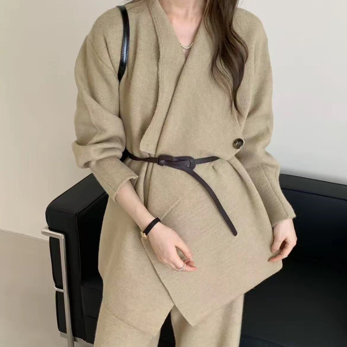 Luxe Knit Blazer & Wide-Leg Pants Set(MS197)