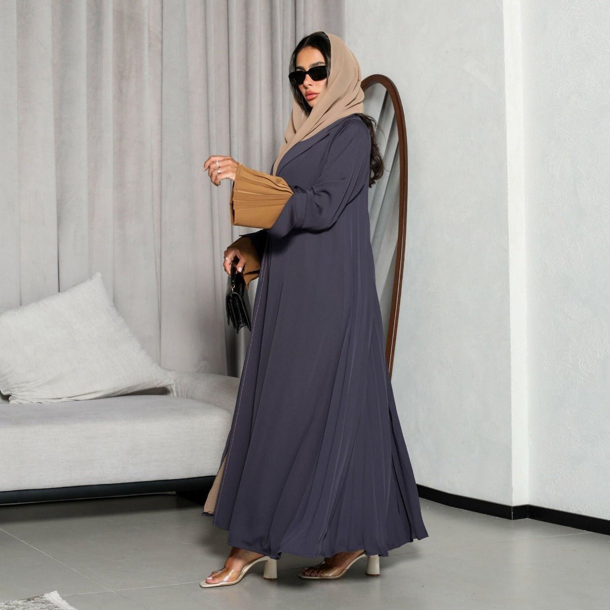 Luxe Suede Robe Dress | Navy Blue  Maxi with Gold Accents & Bell Sleeves (MOA200)
