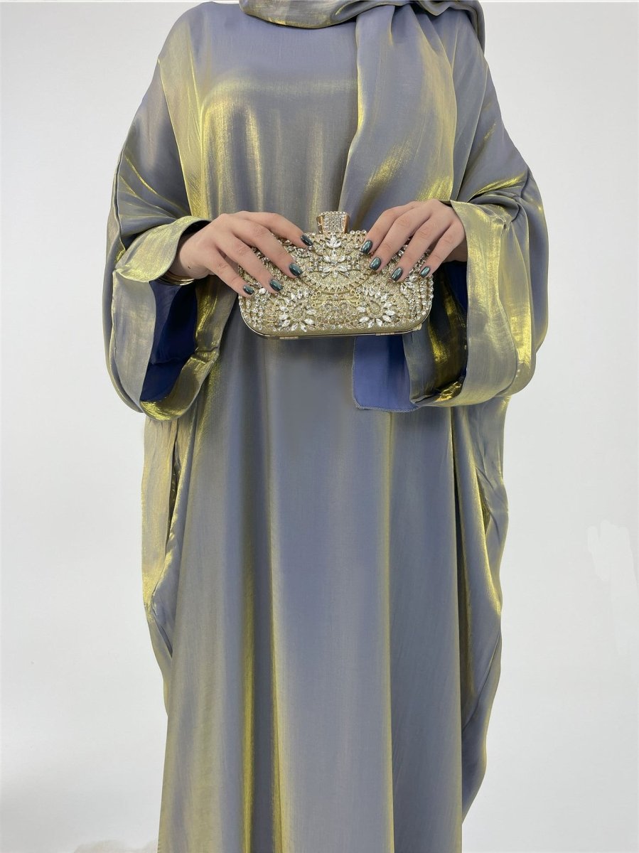 Luxury Bubble Sleeve Abaya Dress | Muslim Elegant Evening Wear Glossy Modest Robe (MA245)
