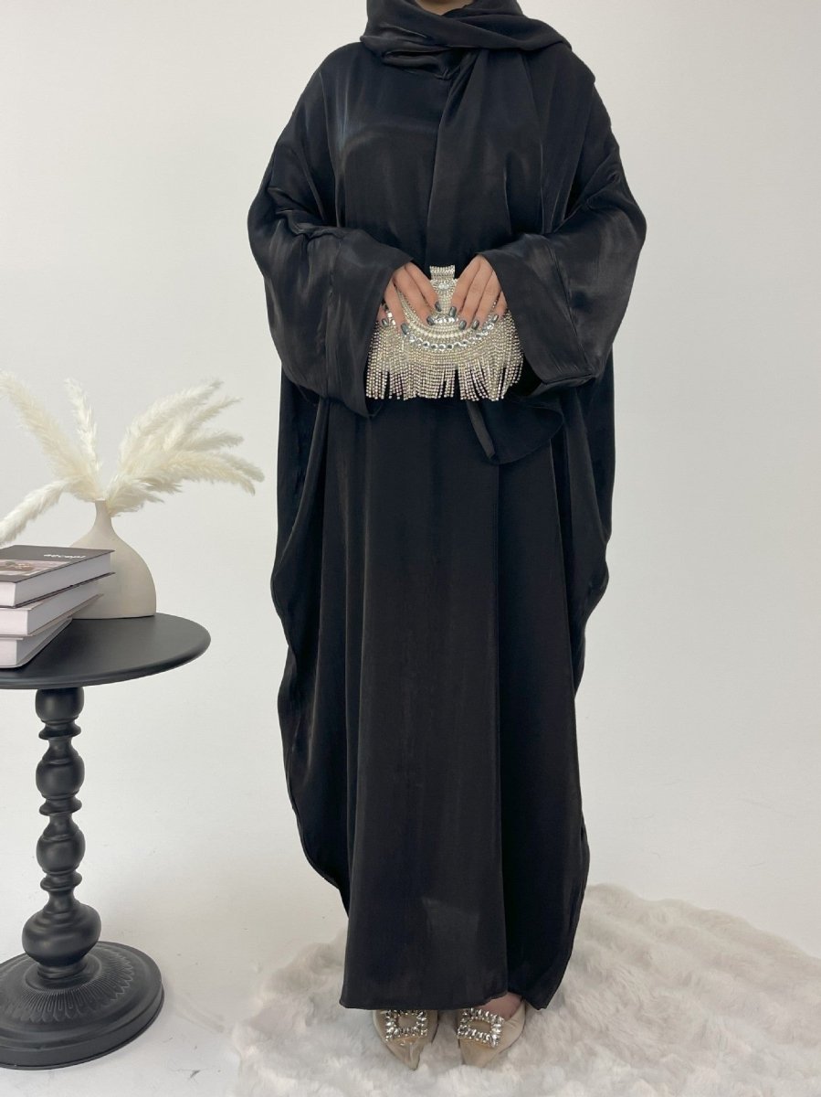 Luxury Bubble Sleeve Abaya Dress | Muslim Elegant Evening Wear Glossy Modest Robe (MA245)
