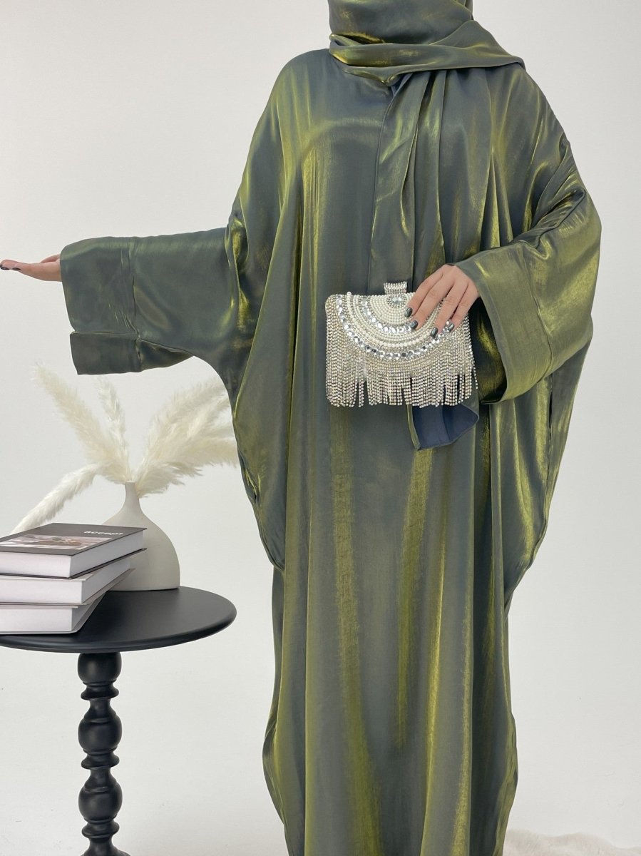 Luxury Bubble Sleeve Abaya Dress | Muslim Elegant Evening Wear Glossy Modest Robe (MA245)