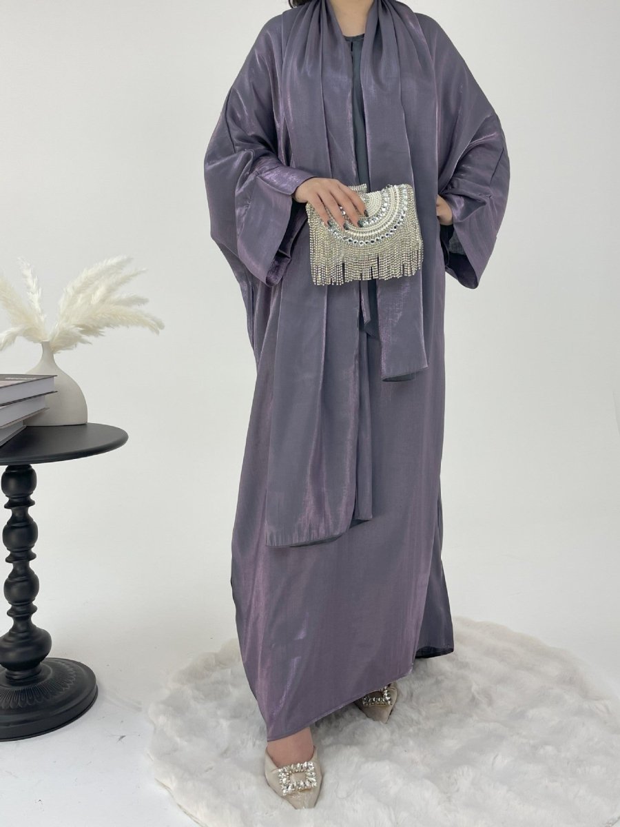 Luxury Bubble Sleeve Abaya Dress | Muslim Elegant Evening Wear Glossy Modest Robe (MA245)