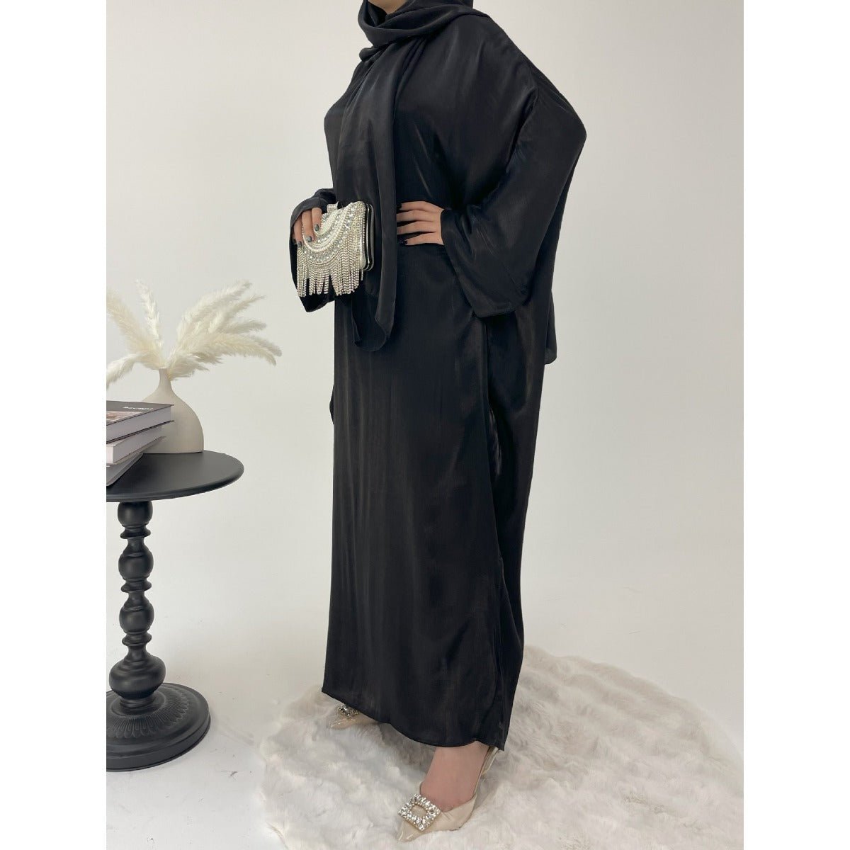 Luxury Bubble Sleeve Abaya Dress | Muslim Elegant Evening Wear Glossy Modest Robe (MA245)