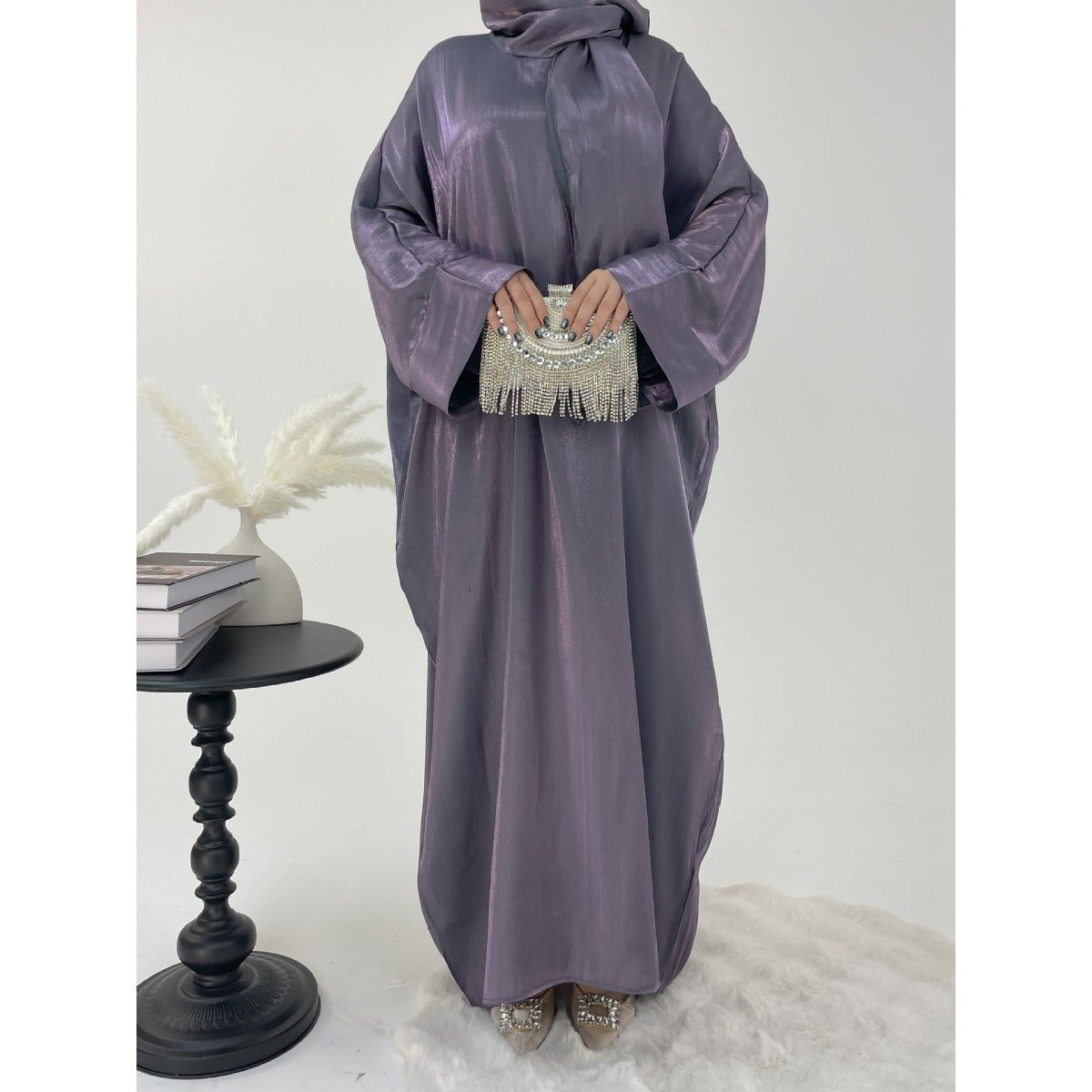Luxury Bubble Sleeve Abaya Dress | Muslim Elegant Evening Wear Glossy Modest Robe (MA245)