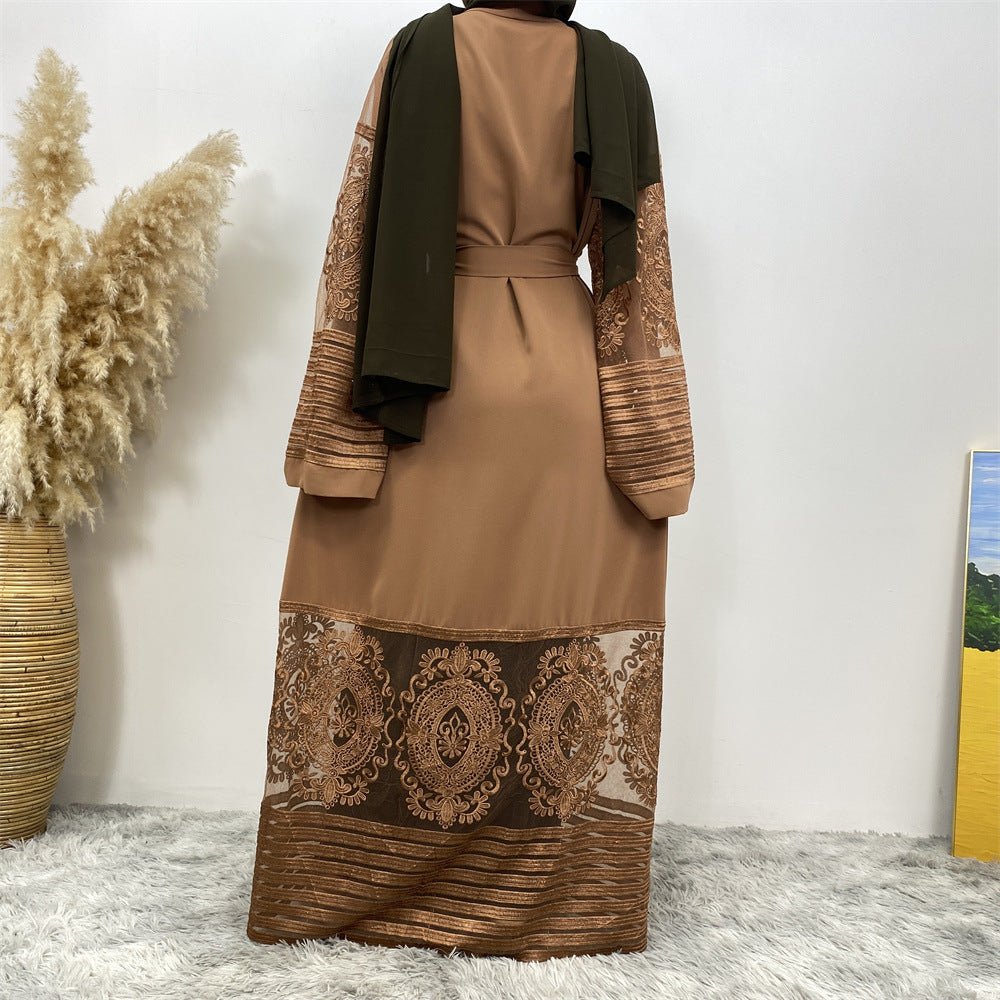 Luxury Embroidered Mesh Cardigan Abaya Dress (MOA161)