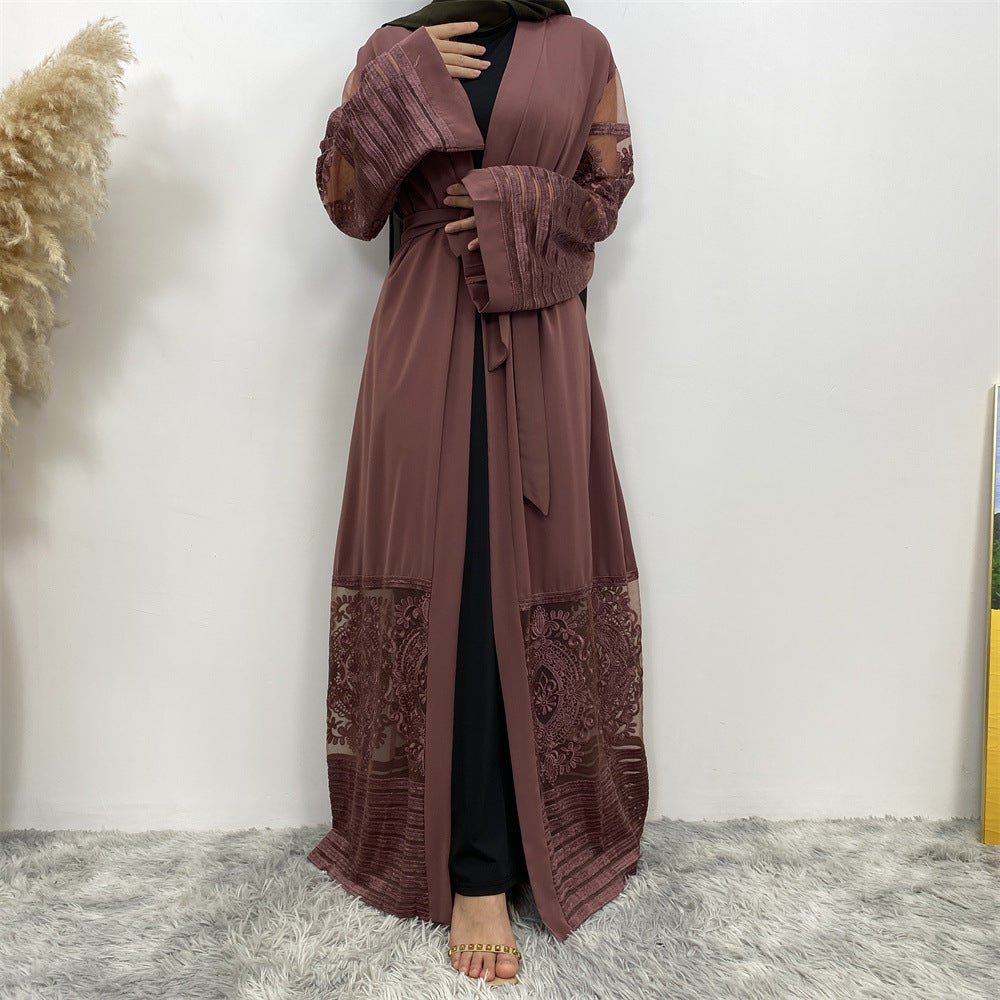 Luxury Embroidered Mesh Cardigan Abaya Dress (MOA161)
