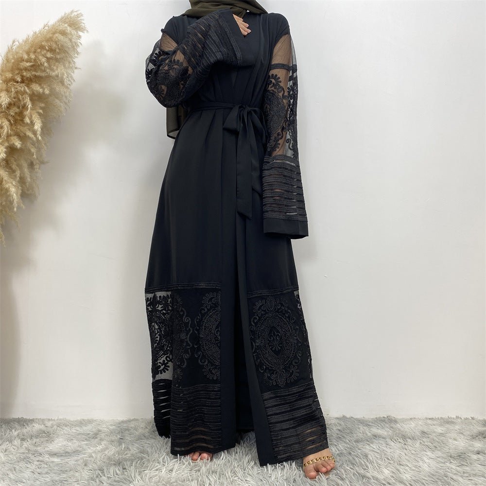 Luxury Embroidered Mesh Cardigan Abaya Dress (MOA161)