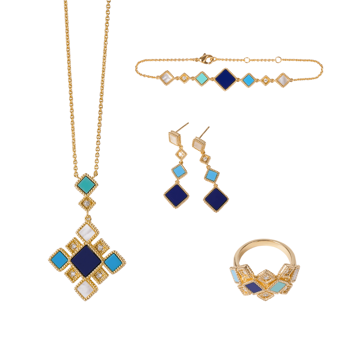 Celeste Geometric Gemstone Jewelry Set | Islamic Blue Stone Jewelry Set (MAC253)
