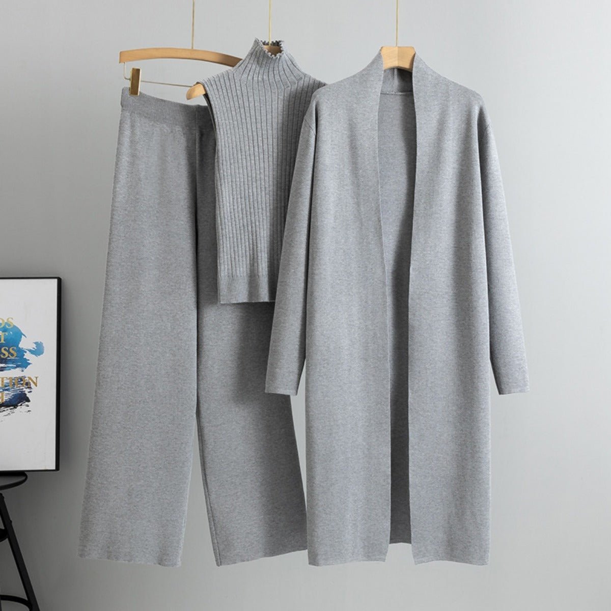 Luxury Knit Oversized Shawl Cardigan Three-Piece Set (MS090)