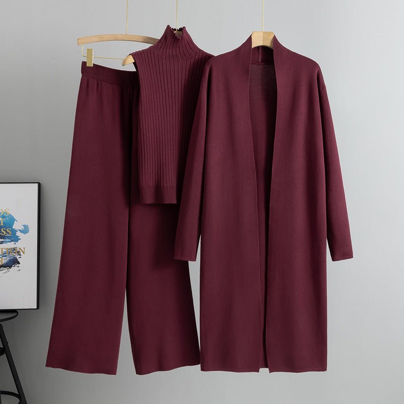 Luxury Knit Oversized Shawl Cardigan Three-Piece Set (MS090)