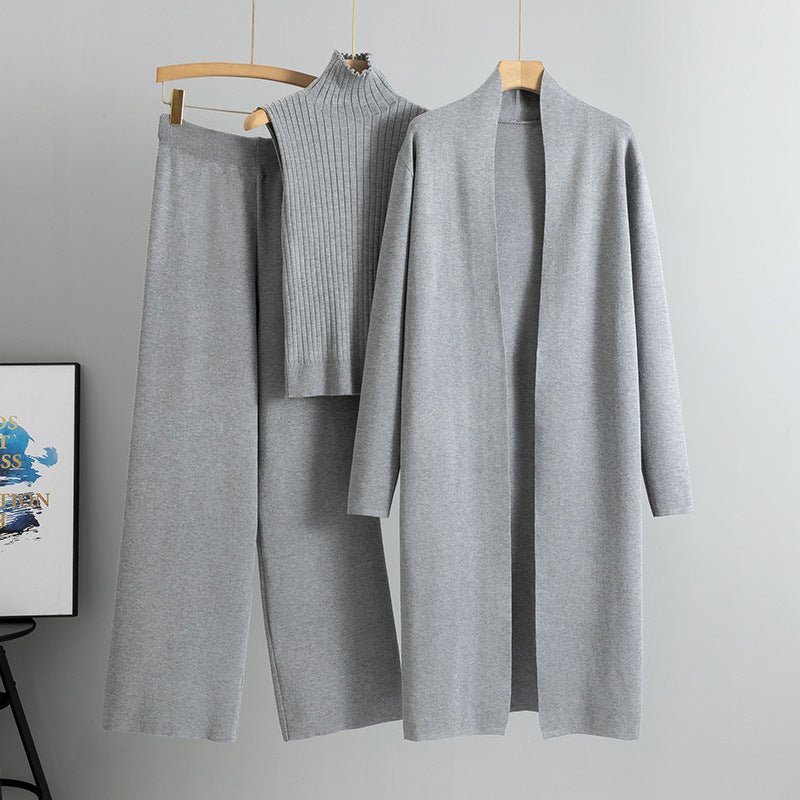Luxury Knit Oversized Shawl Cardigan Three-Piece Set (MS090)
