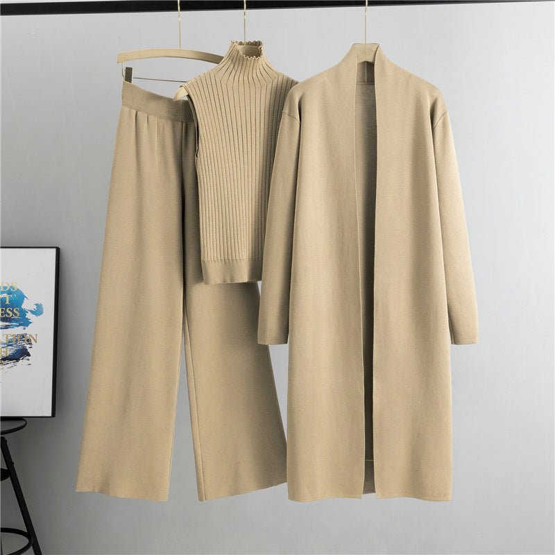 Luxury Knit Oversized Shawl Cardigan Three-Piece Set (MS090)