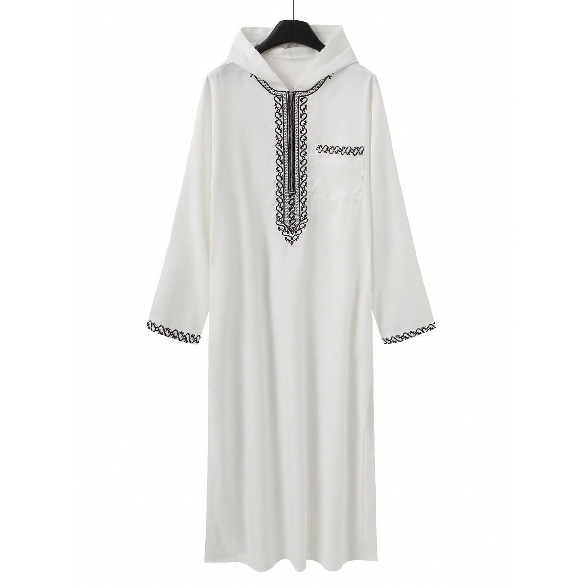 Luxury Loose Fit Hooded Premium Embroidered Men's Thobe Robe with Zipper & Islamic Calligraphy Design (MT024)