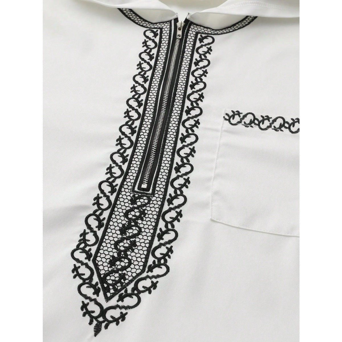 Luxury Loose Fit Hooded Premium Embroidered Men's Thobe Robe with Zipper & Islamic Calligraphy Design (MT024)