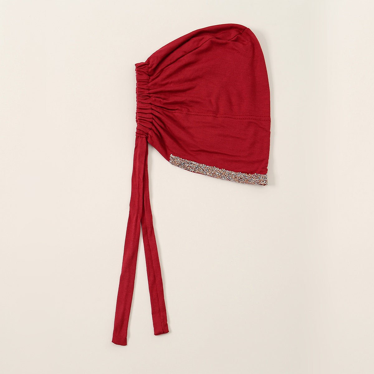Luxury Mercerized Cotton Hijab Cap Crystal-Embellished Elastic Lace-Up Undercap with Breathable Design (MH115)