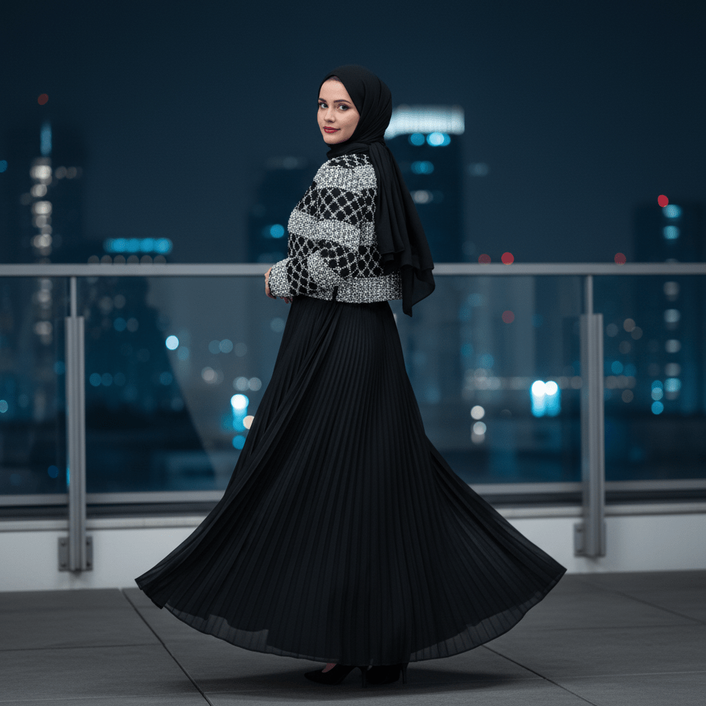 Luxury Pearl Beaded Diamond Grid Jacket & Pleated Dress Set(MS403)