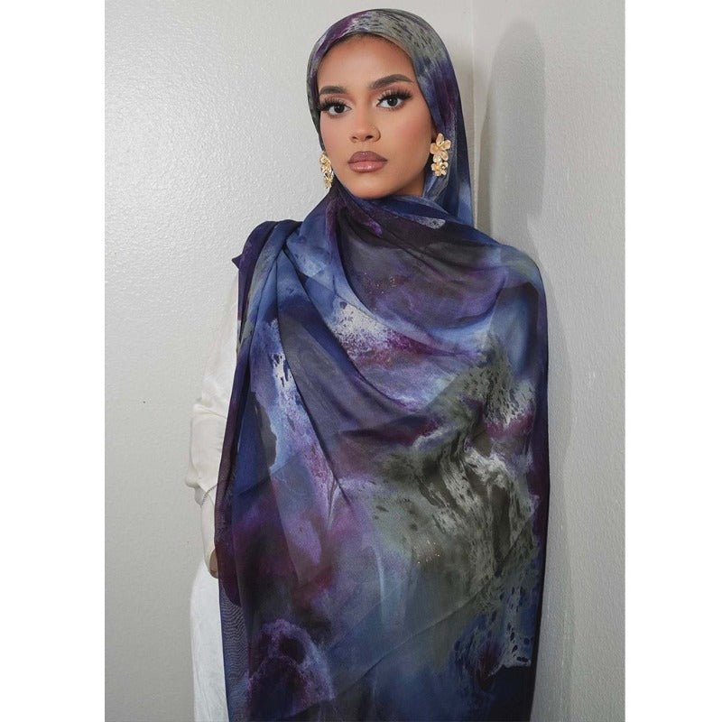 Luxury Premium Silk-Like Printed Hijab Scarf | 180x85cm Large Rectangle Hijab(MH146)