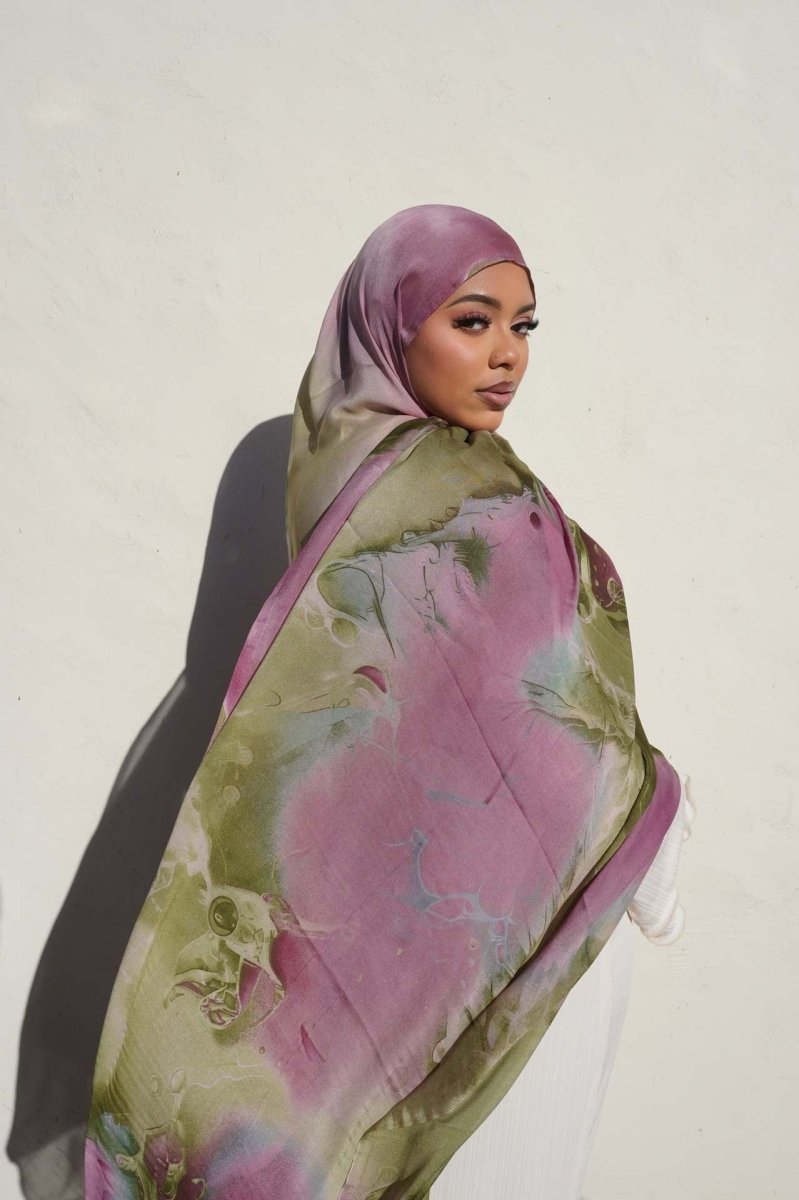 Luxury Premium Silk-Like Printed Hijab Scarf | 180x85cm Large Rectangle Hijab(MH146)