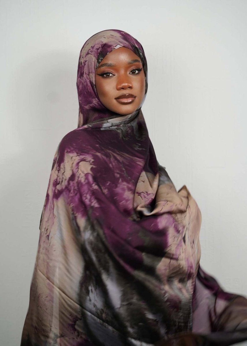 Luxury Premium Silk-Like Printed Hijab Scarf | 180x85cm Large Rectangle Hijab(MH146)