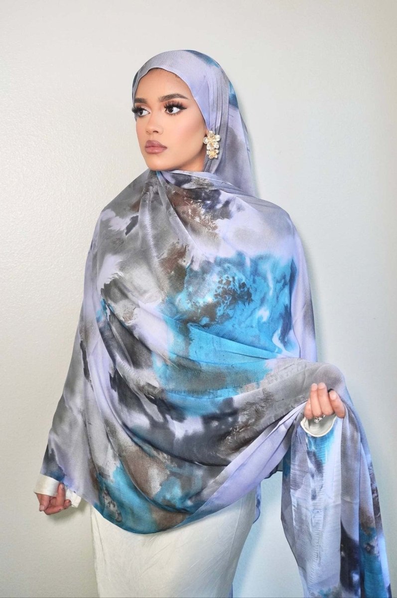 Luxury Premium Silk-Like Printed Hijab Scarf | 180x85cm Large Rectangle Hijab(MH146)