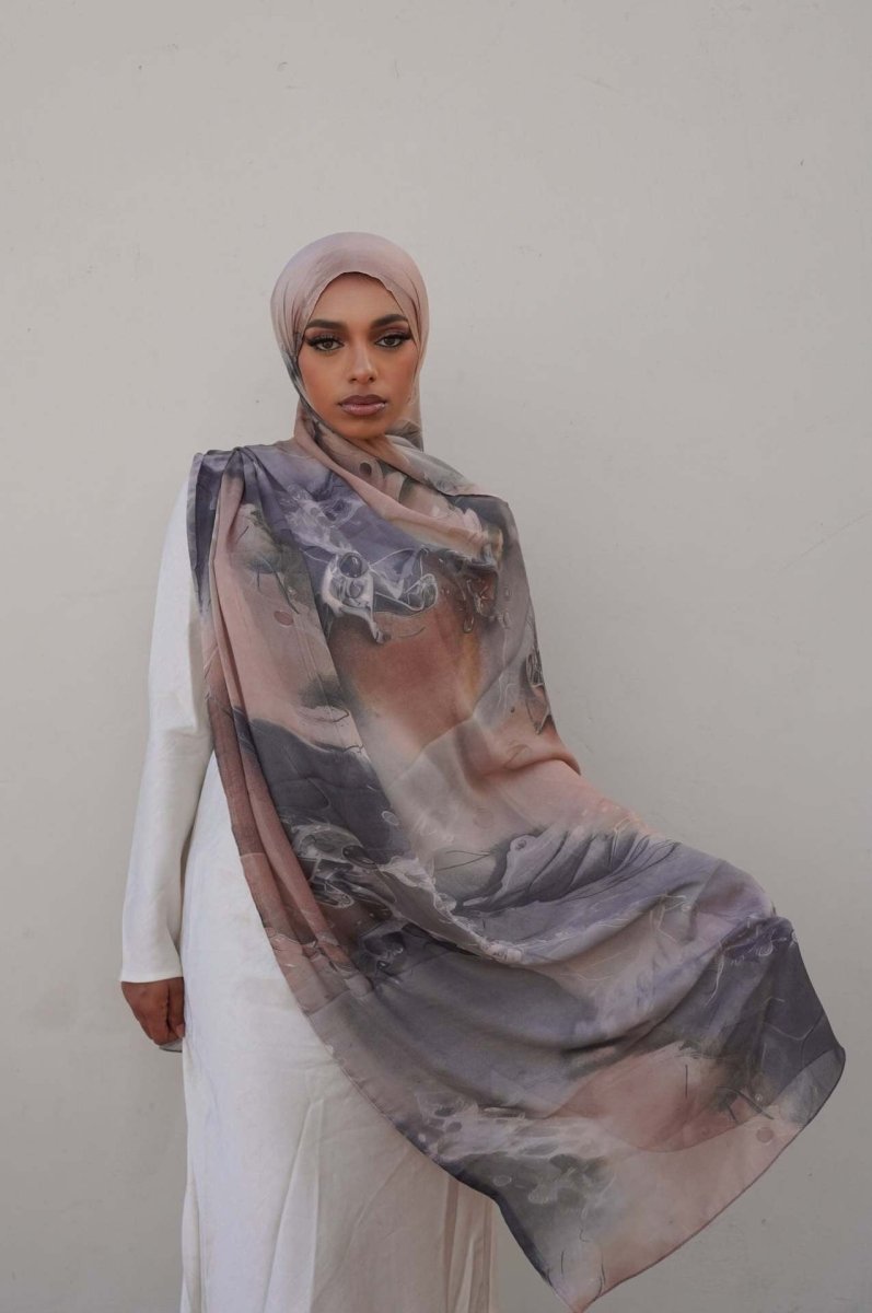 Luxury Premium Silk-Like Printed Hijab Scarf | 180x85cm Large Rectangle Hijab(MH146)