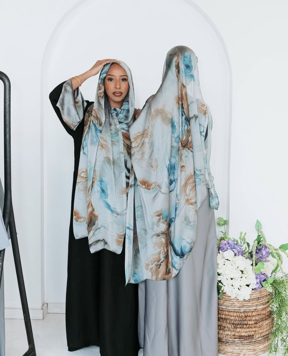 Luxury Premium Silk-Like Printed Hijab Scarf | 180x85cm Large Rectangle Hijab(MH146)