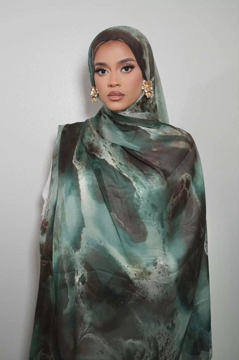 Luxury Premium Silk-Like Printed Hijab Scarf | 180x85cm Large Rectangle Hijab(MH146)