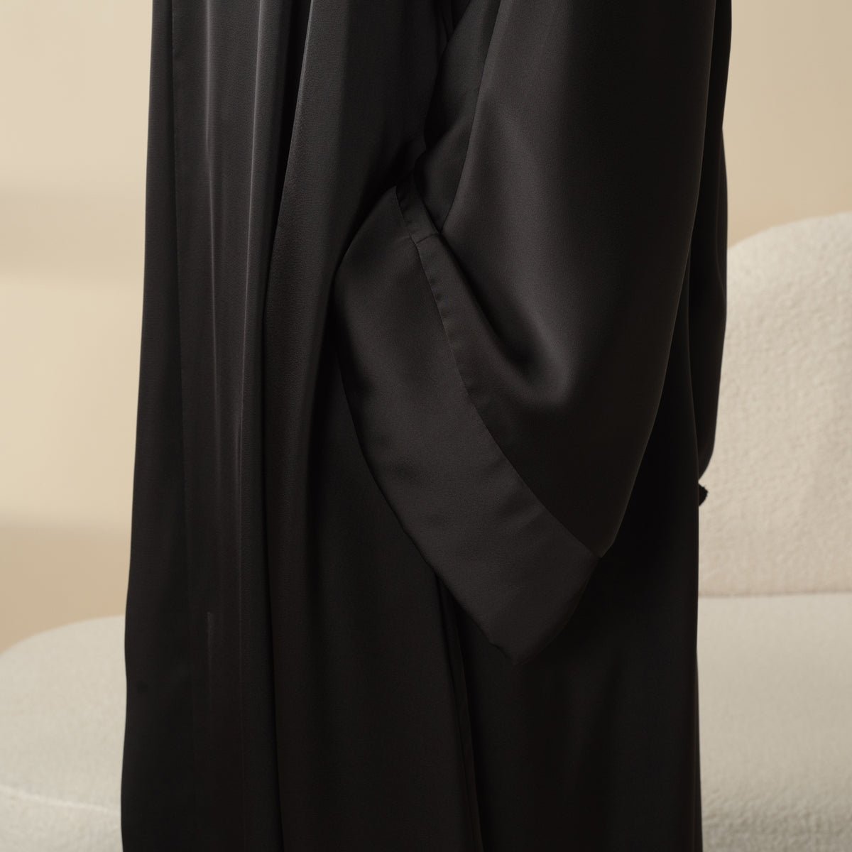 Luxury Satin Modest Abaya Set 4-Piece – Elegant Open Abaya, Top, Pants & Matching Hijab(MOA034)