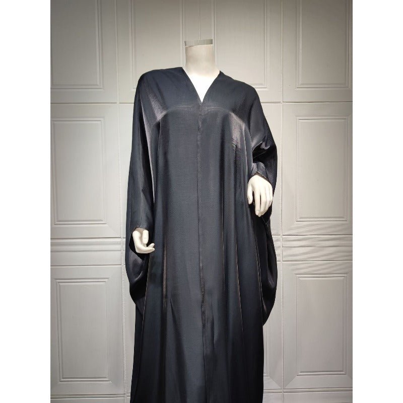 Luxury Silk Satin Bat Sleeve Abaya Robe | Modest V-Neck Evening Dress (MOA225)