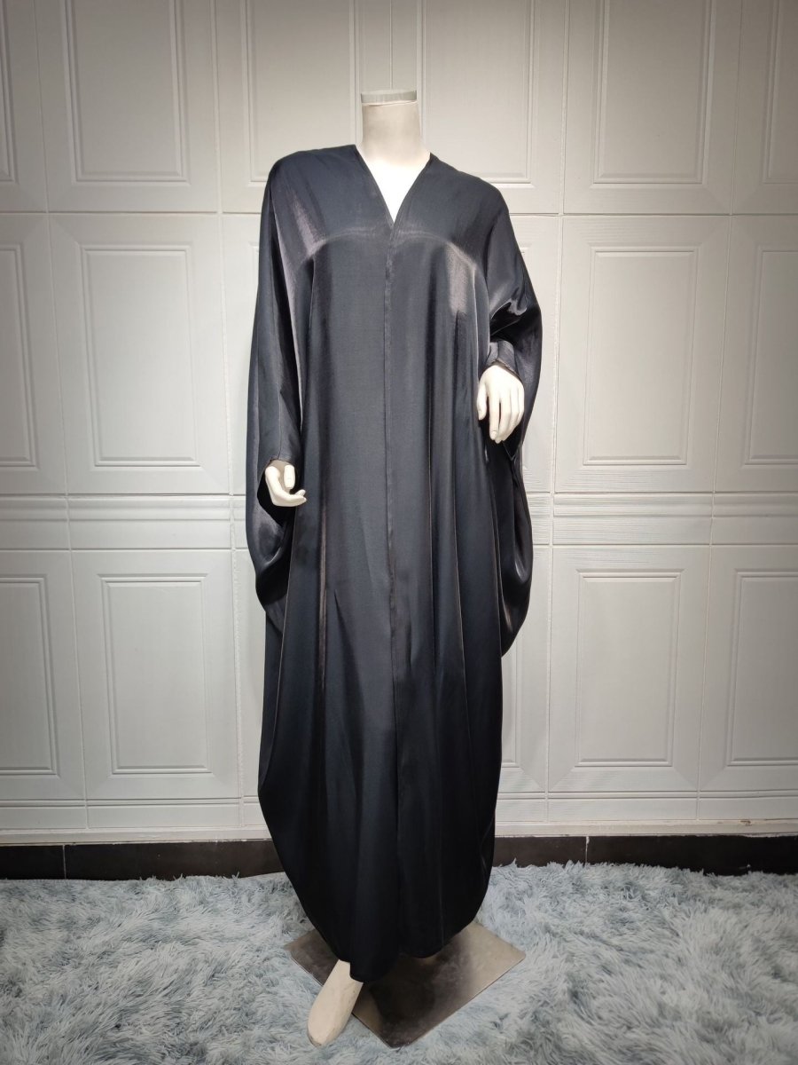 Luxury Silk Satin Bat Sleeve Abaya Robe | Modest V-Neck Evening Dress (MOA225)