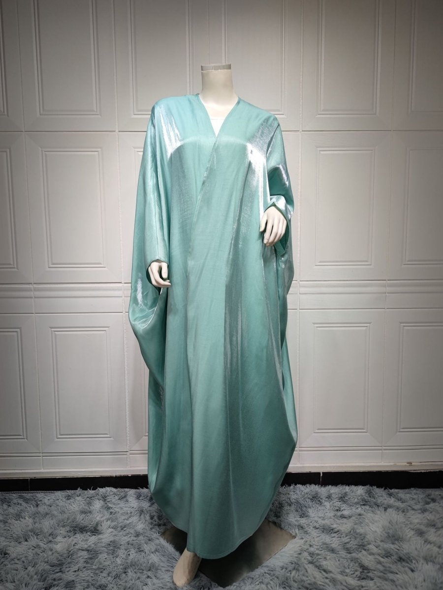 Luxury Silk Satin Bat Sleeve Abaya Robe | Modest V-Neck Evening Dress (MOA225)